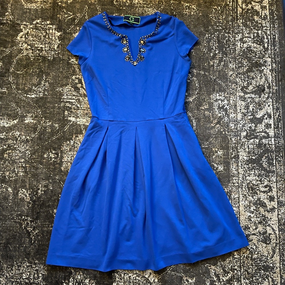 C. Wonder Blue Bejeweled Collar Dress, XL